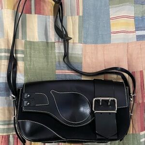 Vintage Fendi Black Leather And Canvas Baguette Shoulder Handbag *sold as is*